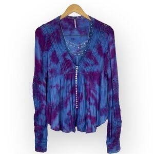 Hand Dyed Free People Meet Me Halfway Lace Crochet Inset Top size Small